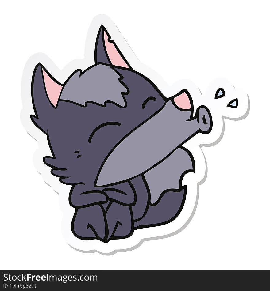 sticker of a howling wolf cartoon