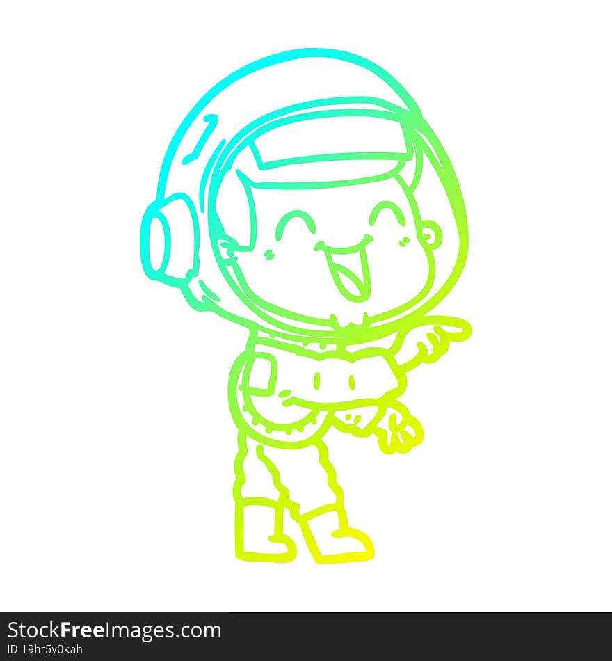 cold gradient line drawing of a happy cartoon astronaut