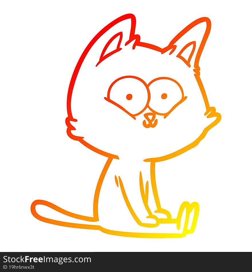 warm gradient line drawing cartoon cat sitting