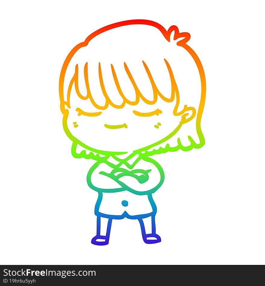 rainbow gradient line drawing of a cartoon woman