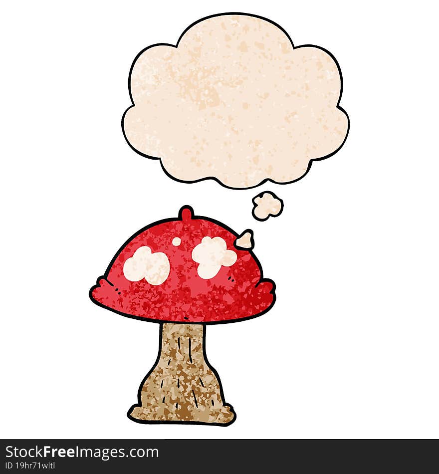 cartoon mushroom with thought bubble in grunge texture style. cartoon mushroom with thought bubble in grunge texture style