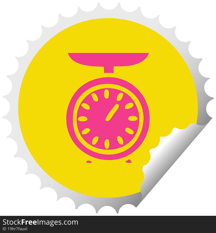 circular peeling sticker cartoon of a weighing scale