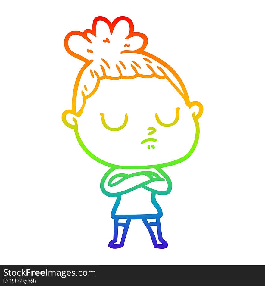 Rainbow Gradient Line Drawing Cartoon Calm Woman