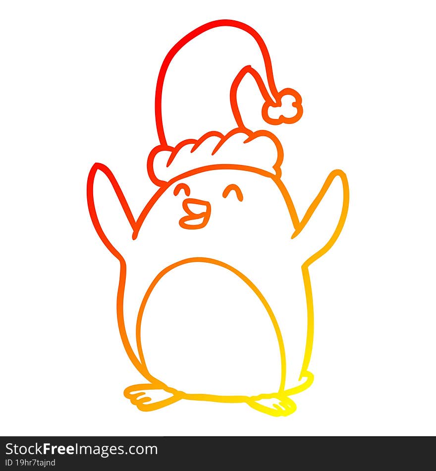 warm gradient line drawing happy christmas penguin