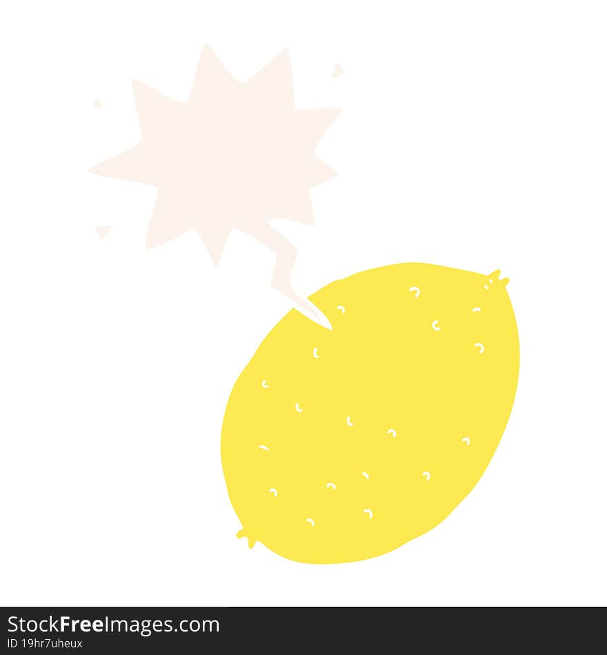 cartoon lemon and speech bubble in retro style