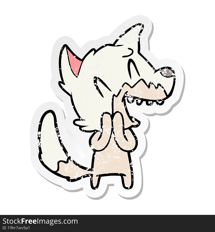 distressed sticker of a laughing fox cartoon