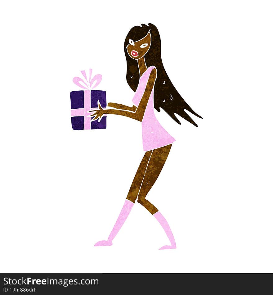 cartoon fashion girl with present