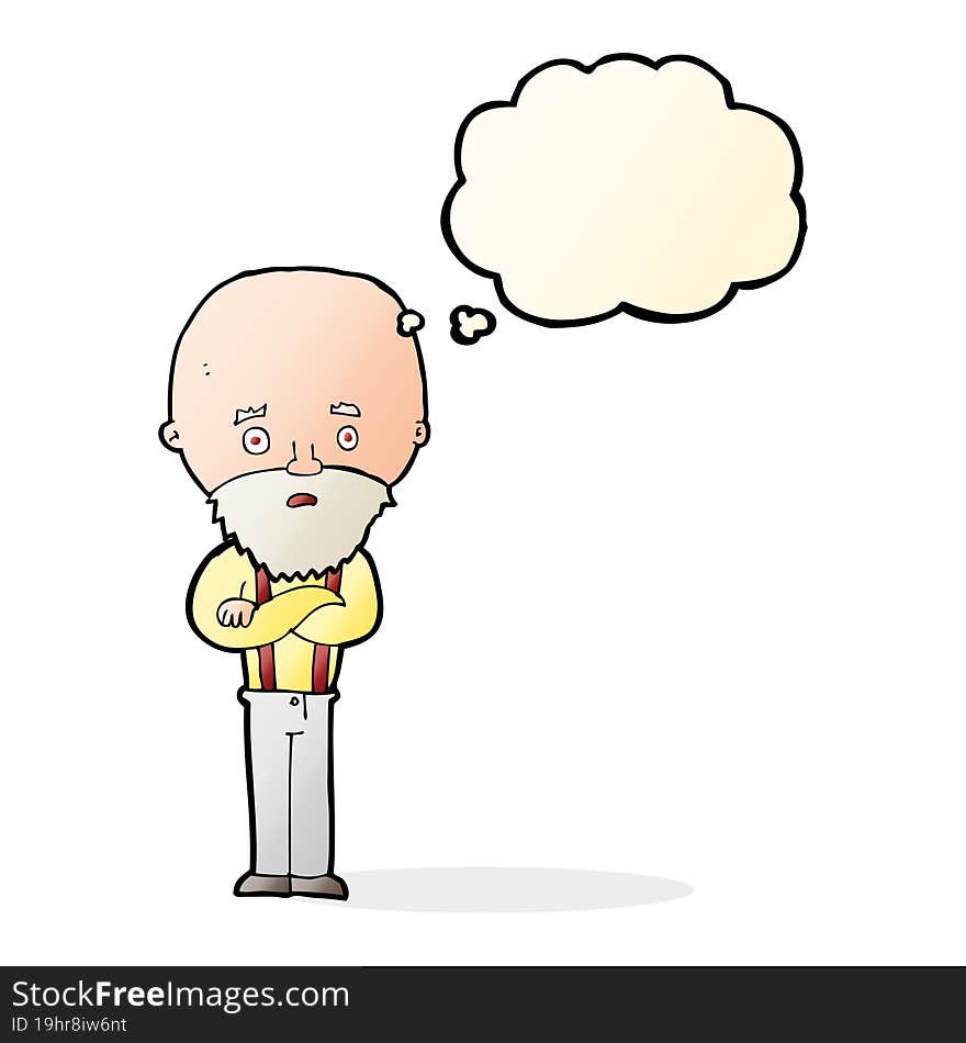 cartoon worried old man with thought bubble