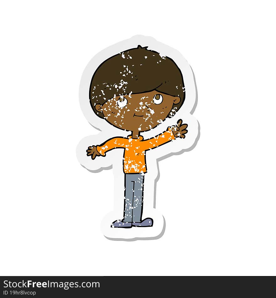 Retro Distressed Sticker Of A Cartoon Happy Boy