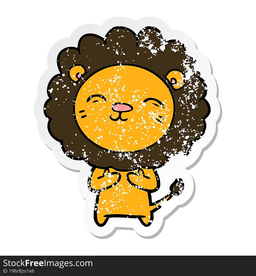 distressed sticker of a cartoon lion