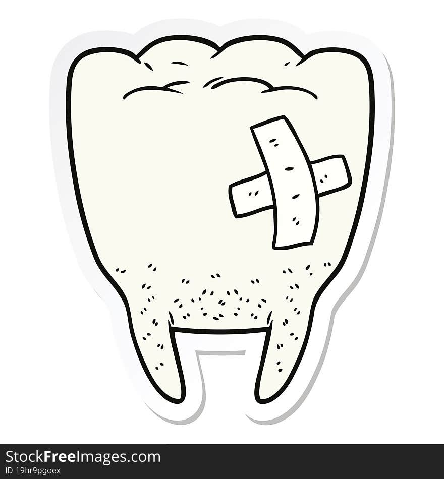 sticker of a cartoon bad tooth