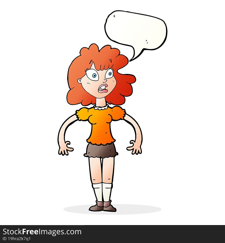 Cartoon Pretty Girl With Shocked Expression With Speech Bubble