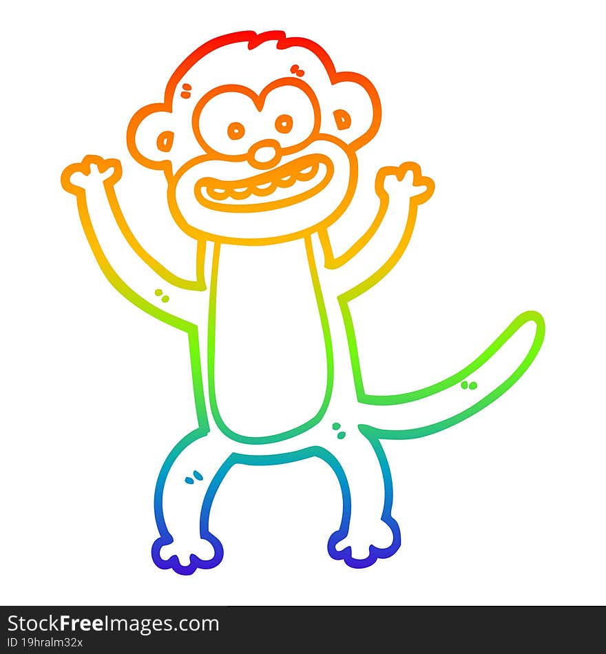 rainbow gradient line drawing of a cartoon monkey