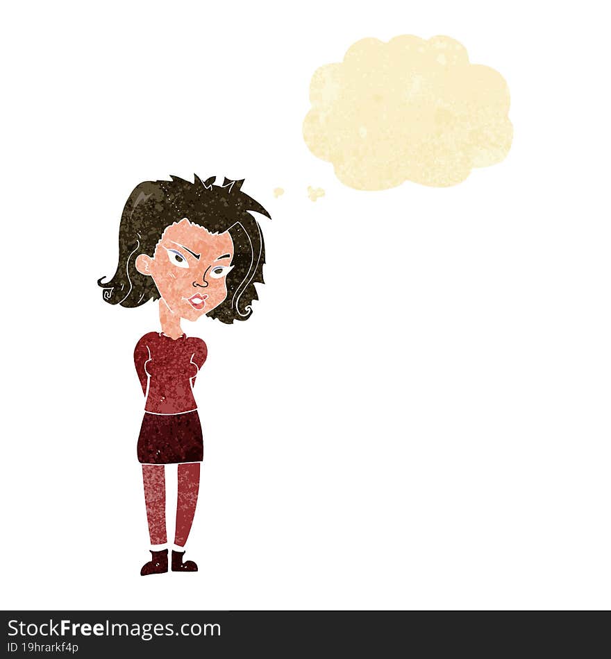 cartoon woman with thought bubble