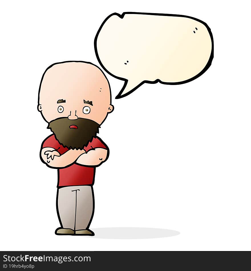 cartoon shocked bald man with beard with speech bubble