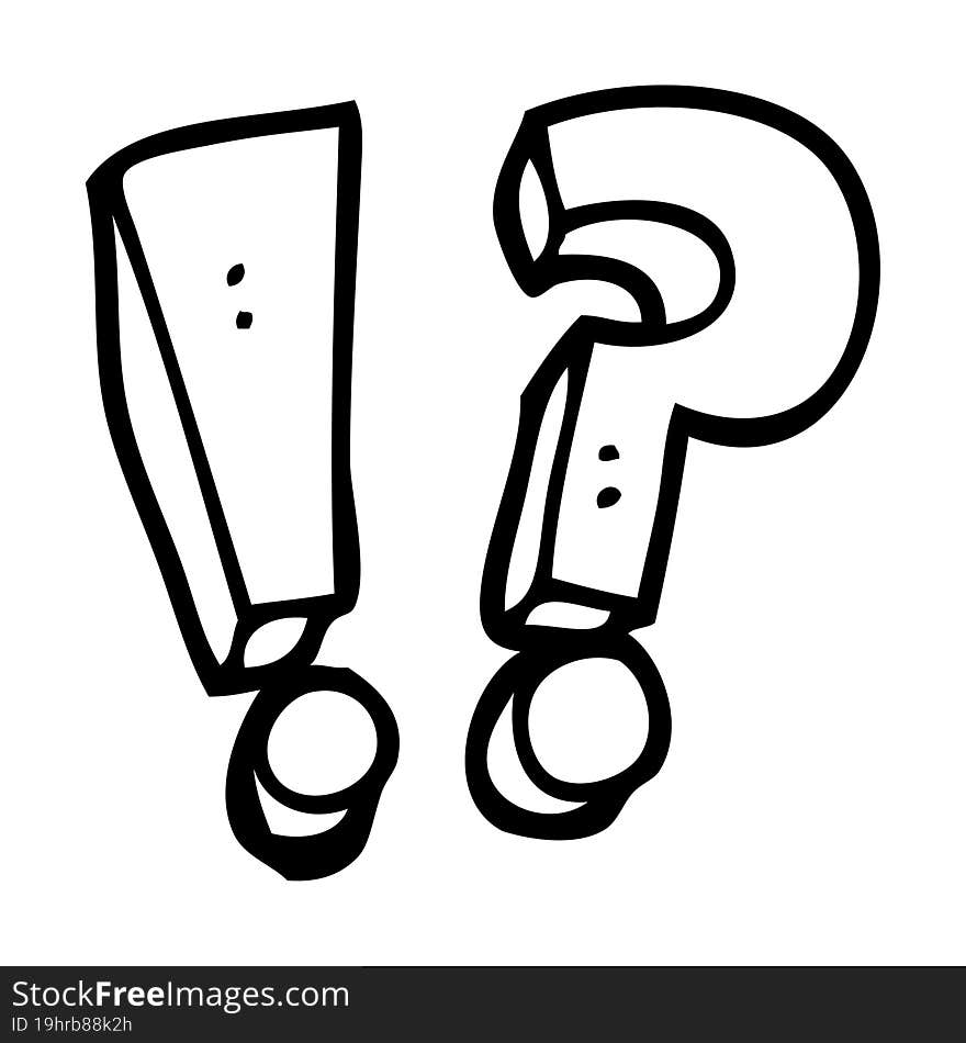 line drawing cartoon question mark and exclamation mark