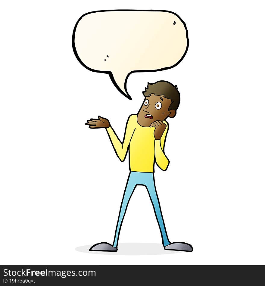 Cartoon Nervous Man With Speech Bubble