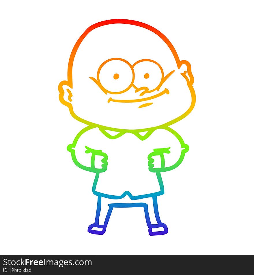 rainbow gradient line drawing cartoon bald man staring