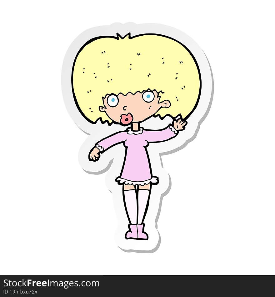 Sticker Of A Cartoon Waving Girl