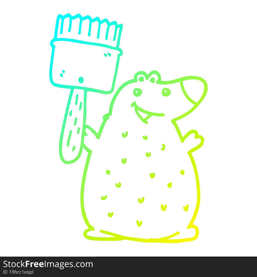 Cold Gradient Line Drawing Cartoon Bear With Paint Brush