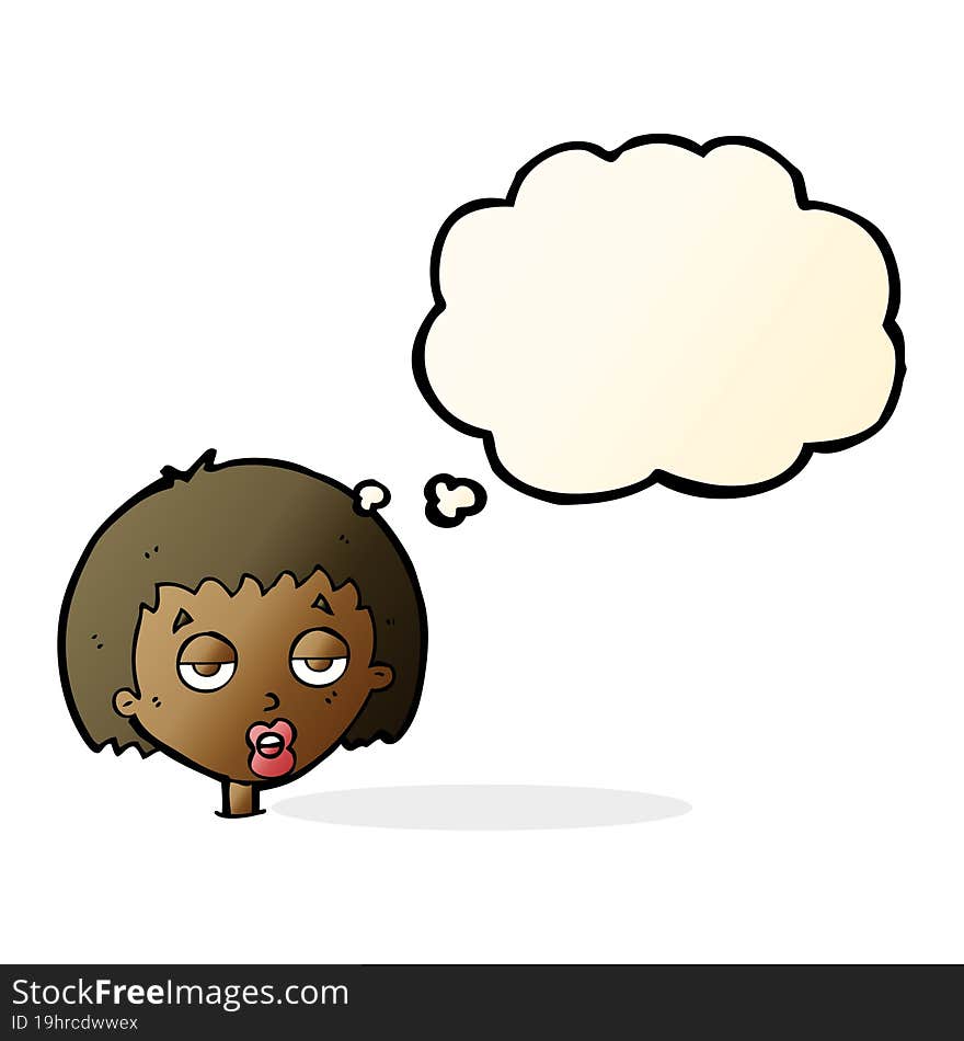 Cartoon Bored Woman With Thought Bubble