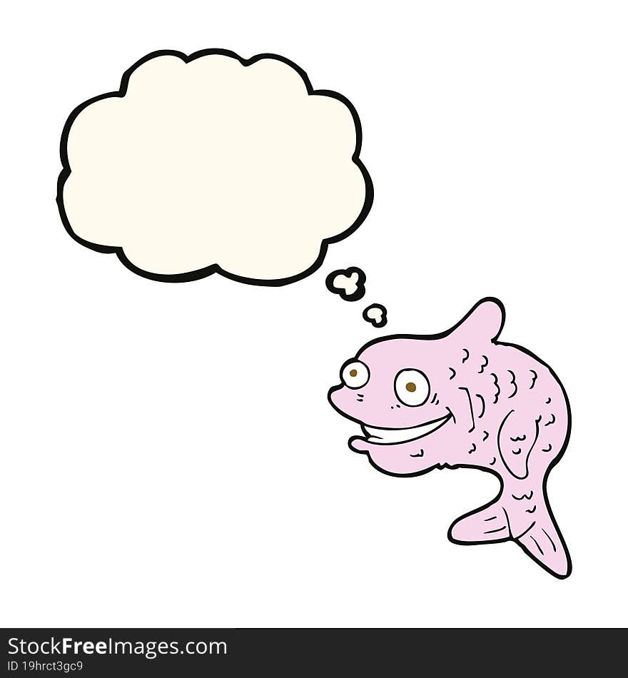 cartoon happy fish with thought bubble