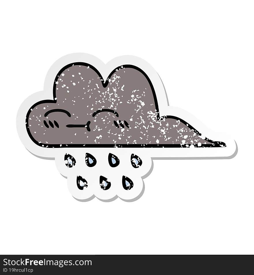 distressed sticker of a cute cartoon storm rain cloud