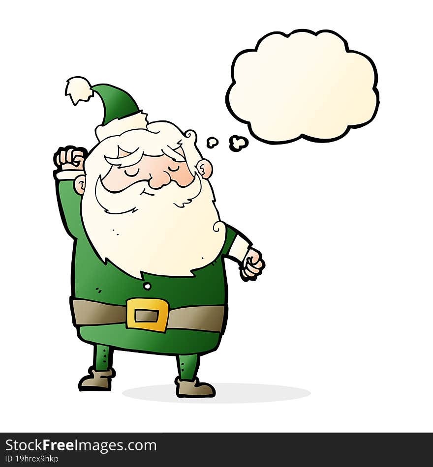 cartoon santa claus punching air with thought bubble