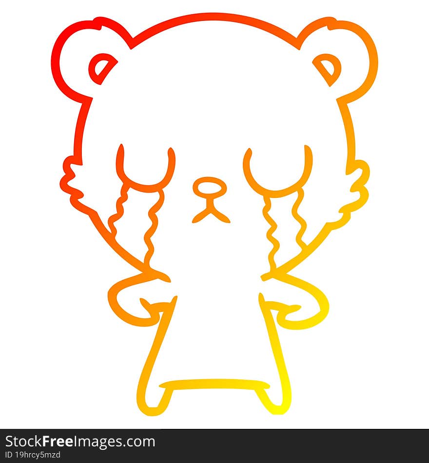 warm gradient line drawing crying cartoon bear