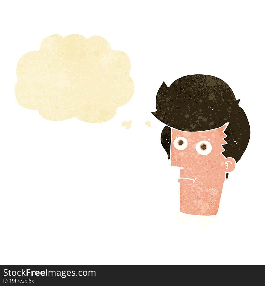 cartoon staring face with thought bubble