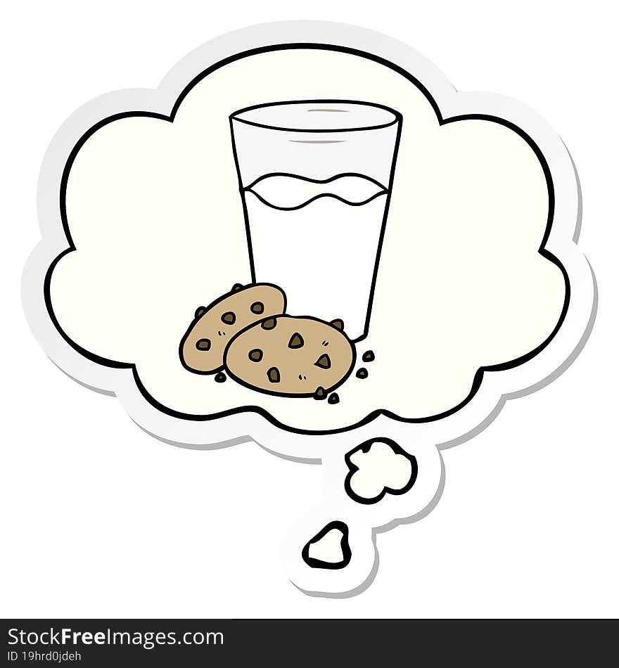 Cartoon Cookies And Milk And Thought Bubble As A Printed Sticker