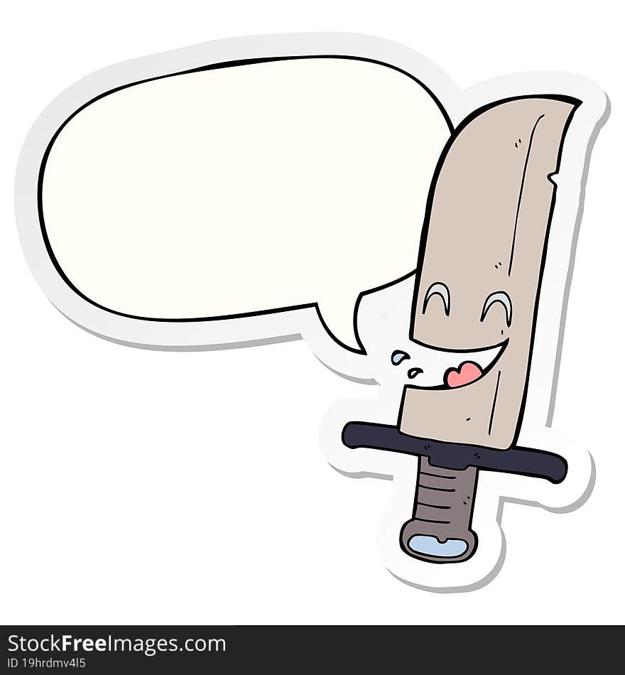 Cartoon Laughing Knife And Speech Bubble Sticker