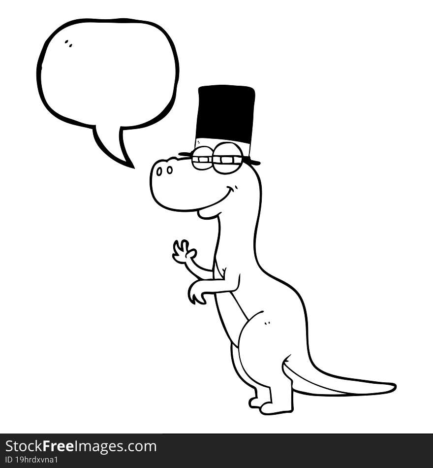 speech bubble cartoon dinosaur wearing top hat