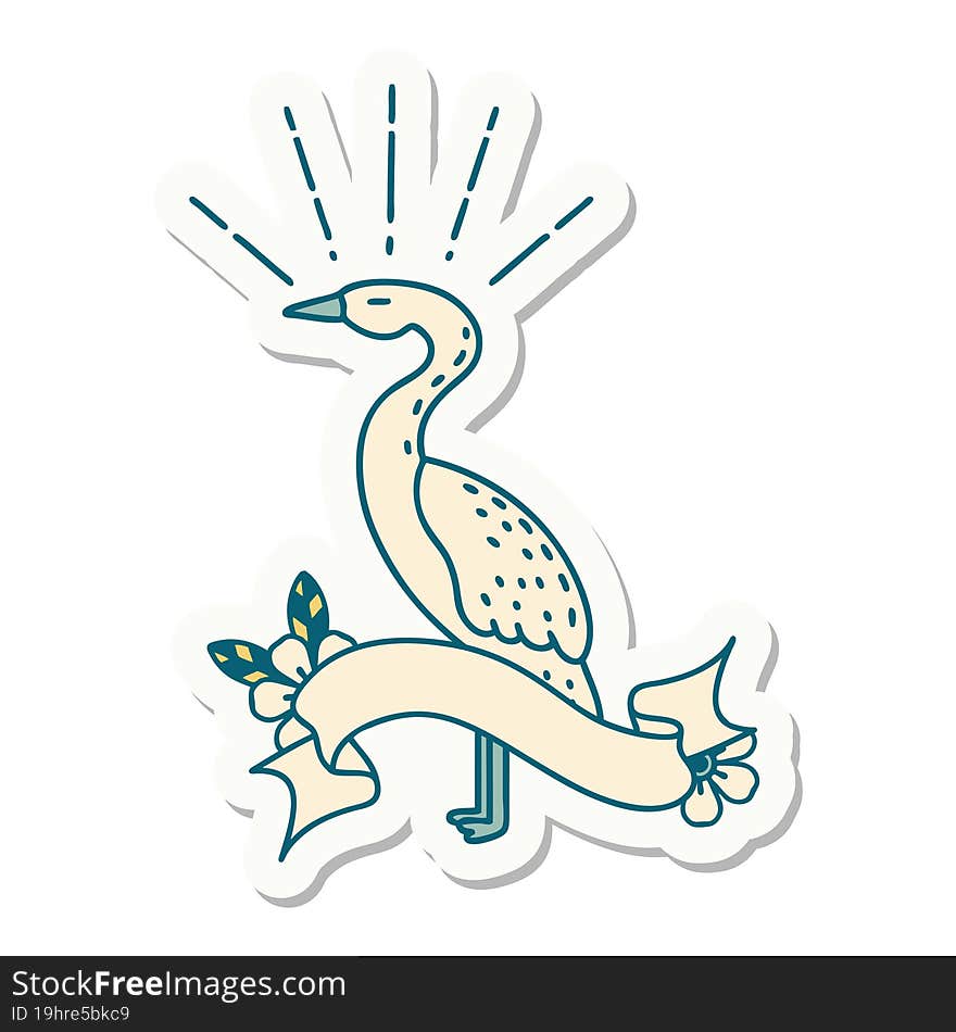 sticker of tattoo style standing stork