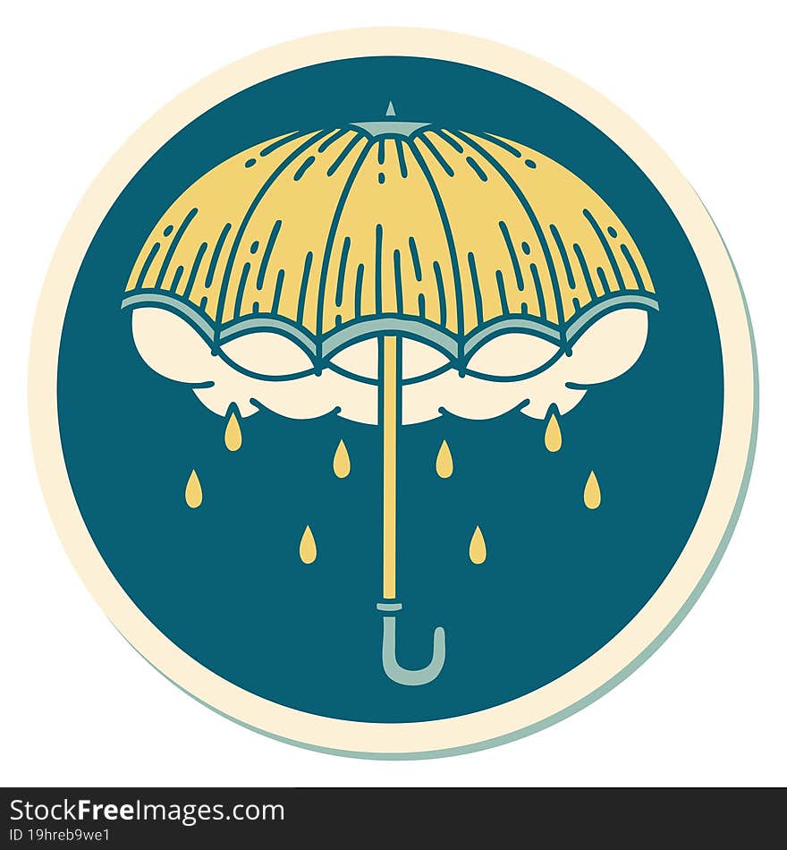 tattoo style sticker of an umbrella and storm cloud