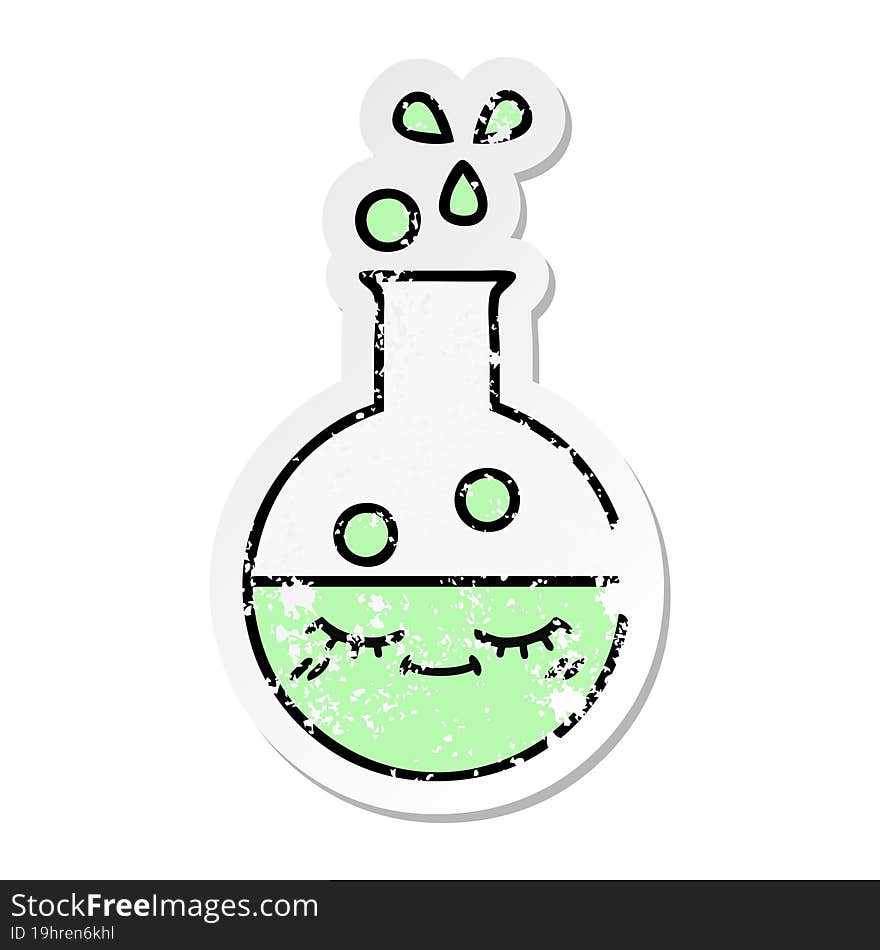 Distressed Sticker Of A Cute Cartoon Test Tube