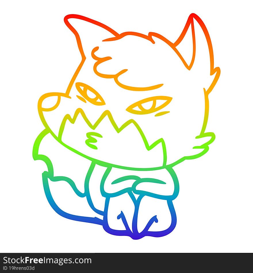 rainbow gradient line drawing clever cartoon fox