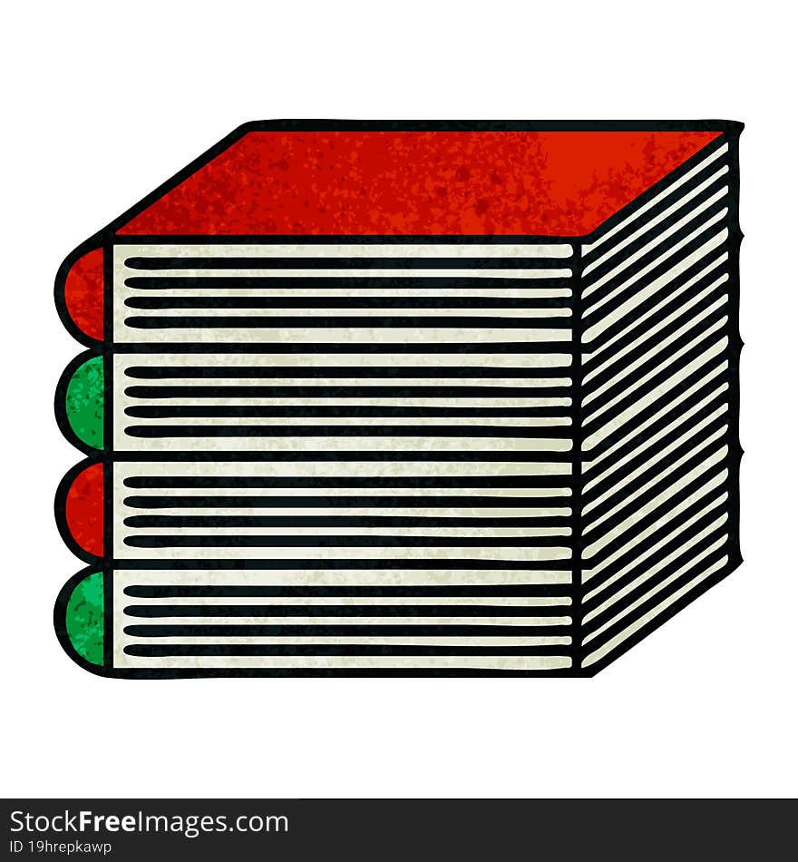 retro grunge texture cartoon of a stack of books