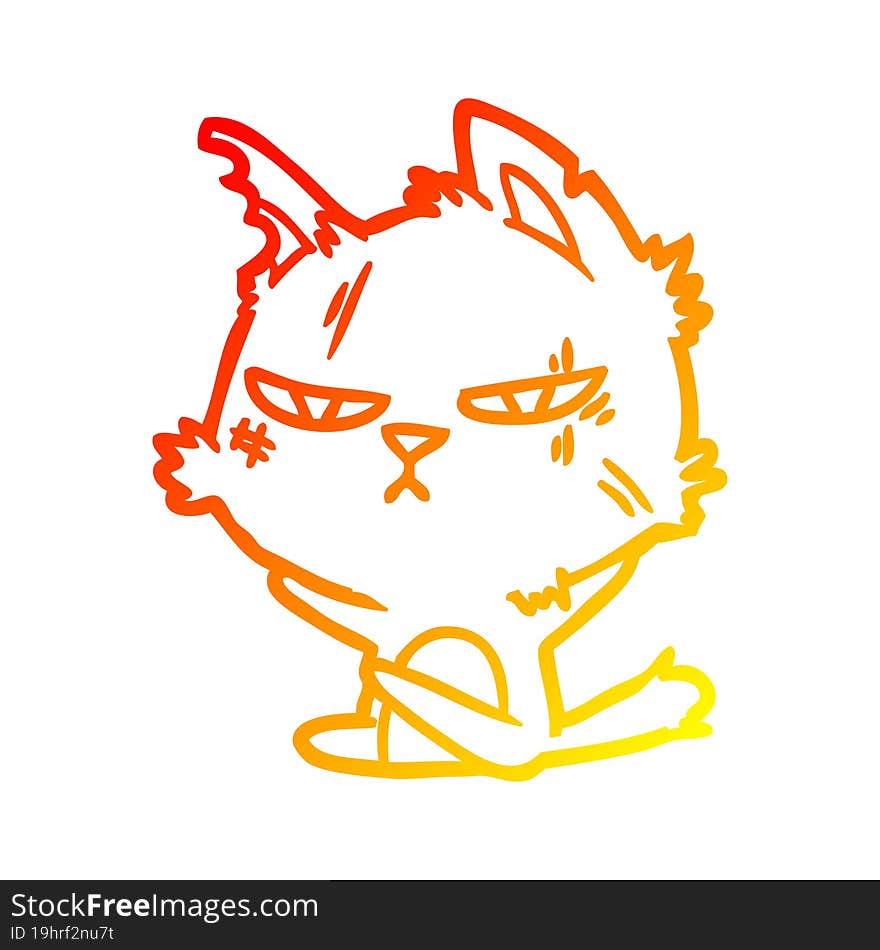 warm gradient line drawing tough cartoon cat