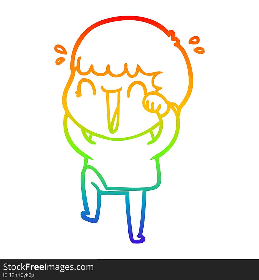 Rainbow Gradient Line Drawing Laughing Cartoon Man