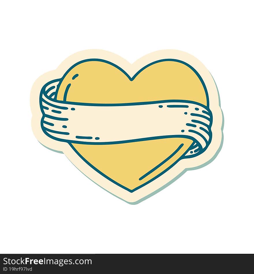 sticker of tattoo in traditional style of a heart and banner. sticker of tattoo in traditional style of a heart and banner