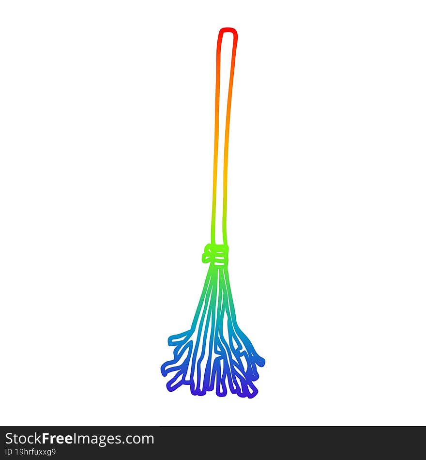 rainbow gradient line drawing of a cartoon magic broom