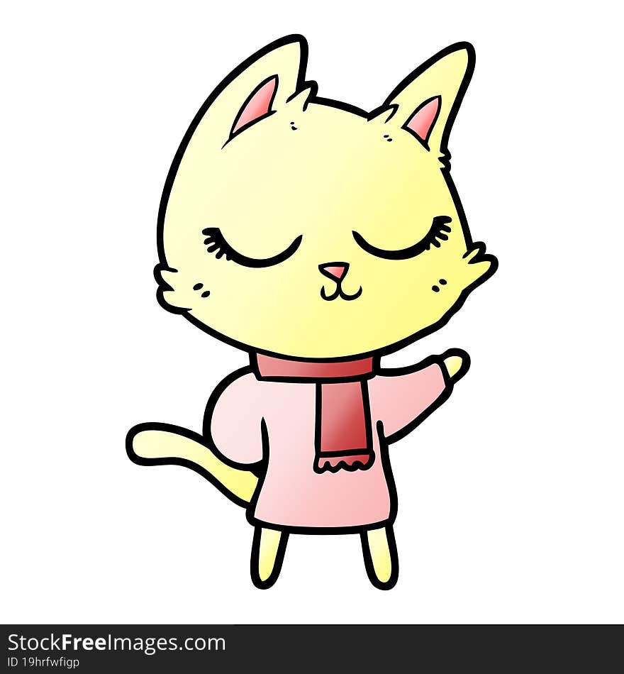 calm cartoon cat wearing scarf. calm cartoon cat wearing scarf