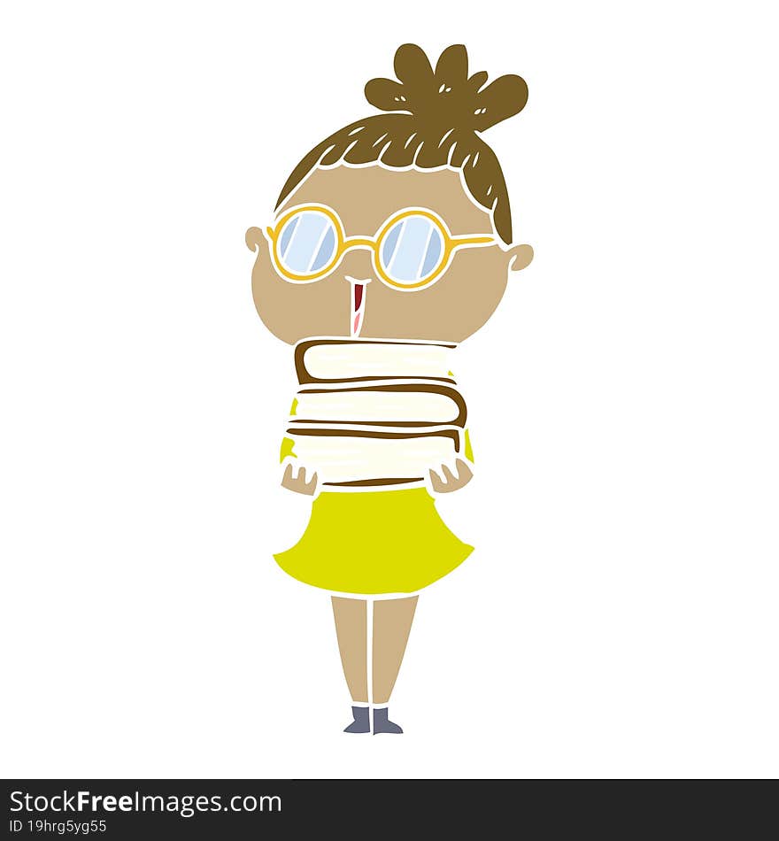 Flat Color Style Cartoon Woman Wearing Spectacles