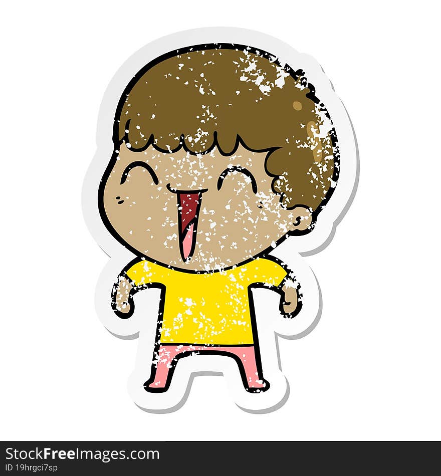 Distressed Sticker Of A Cartoon Happy Man