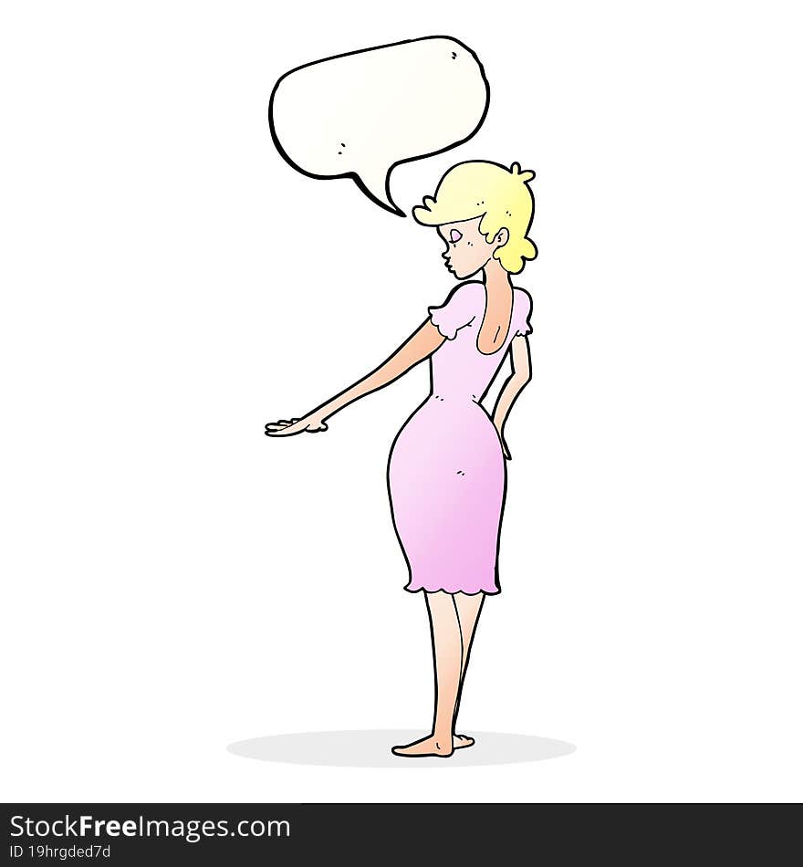 Cartoon Pretty Woman Looking At Nails With Speech Bubble