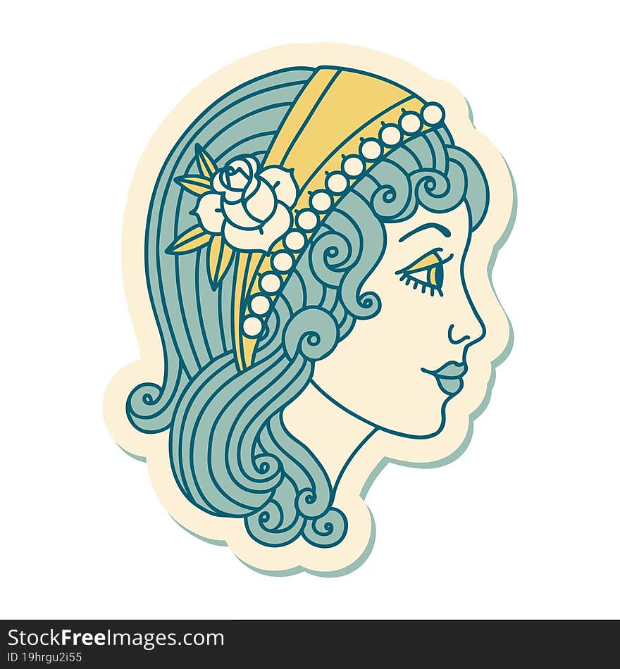 Tattoo Style Sticker Of A Gypsy Head