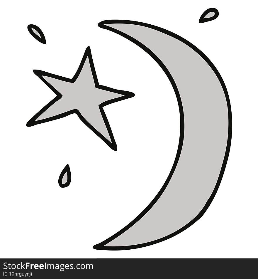 Cartoon Doodle Of The Moon And A Star