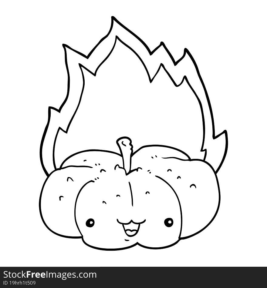 cartoon flaming pumpkin