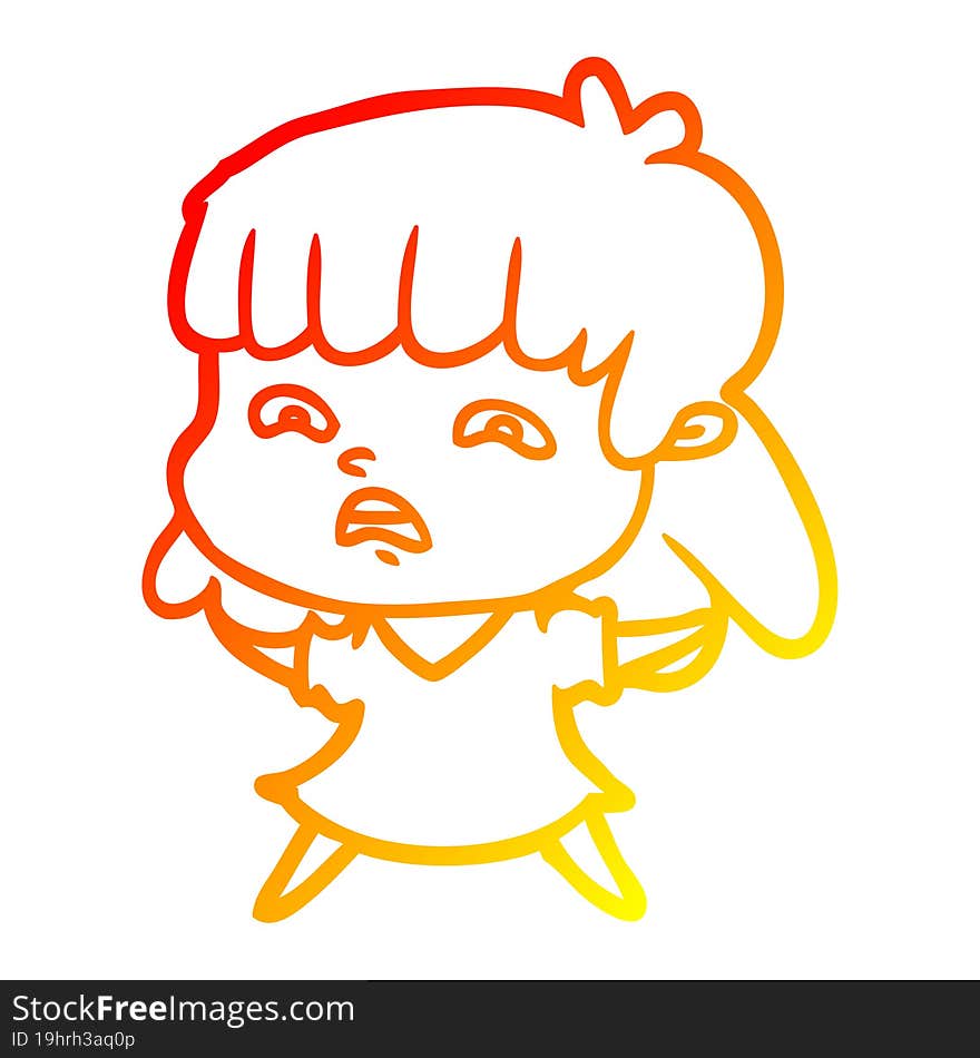 Warm Gradient Line Drawing Cartoon Worried Woman